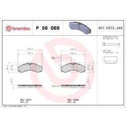 Stabdžių trinkelių rinkinys, diskinis stabdys BREMBO P 56 069