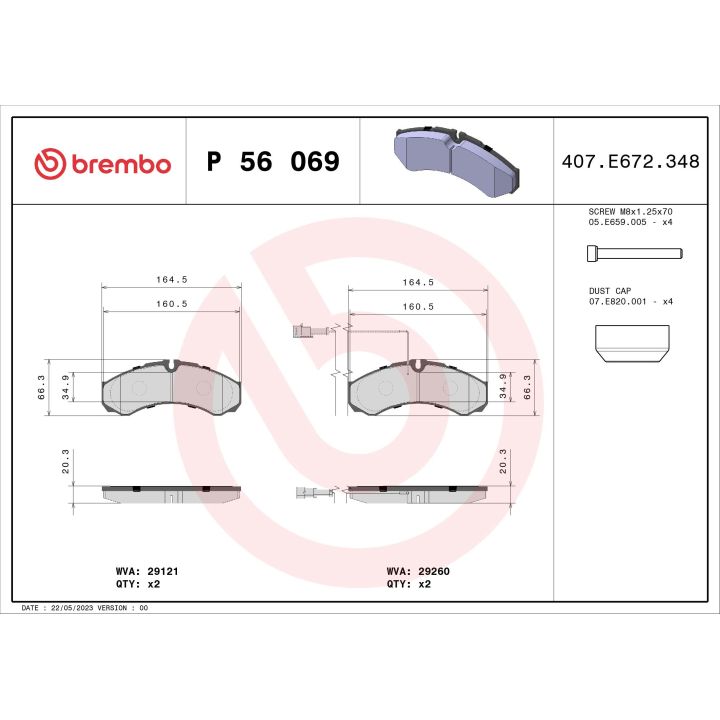 Stabdžių trinkelių rinkinys, diskinis stabdys BREMBO P 56 069