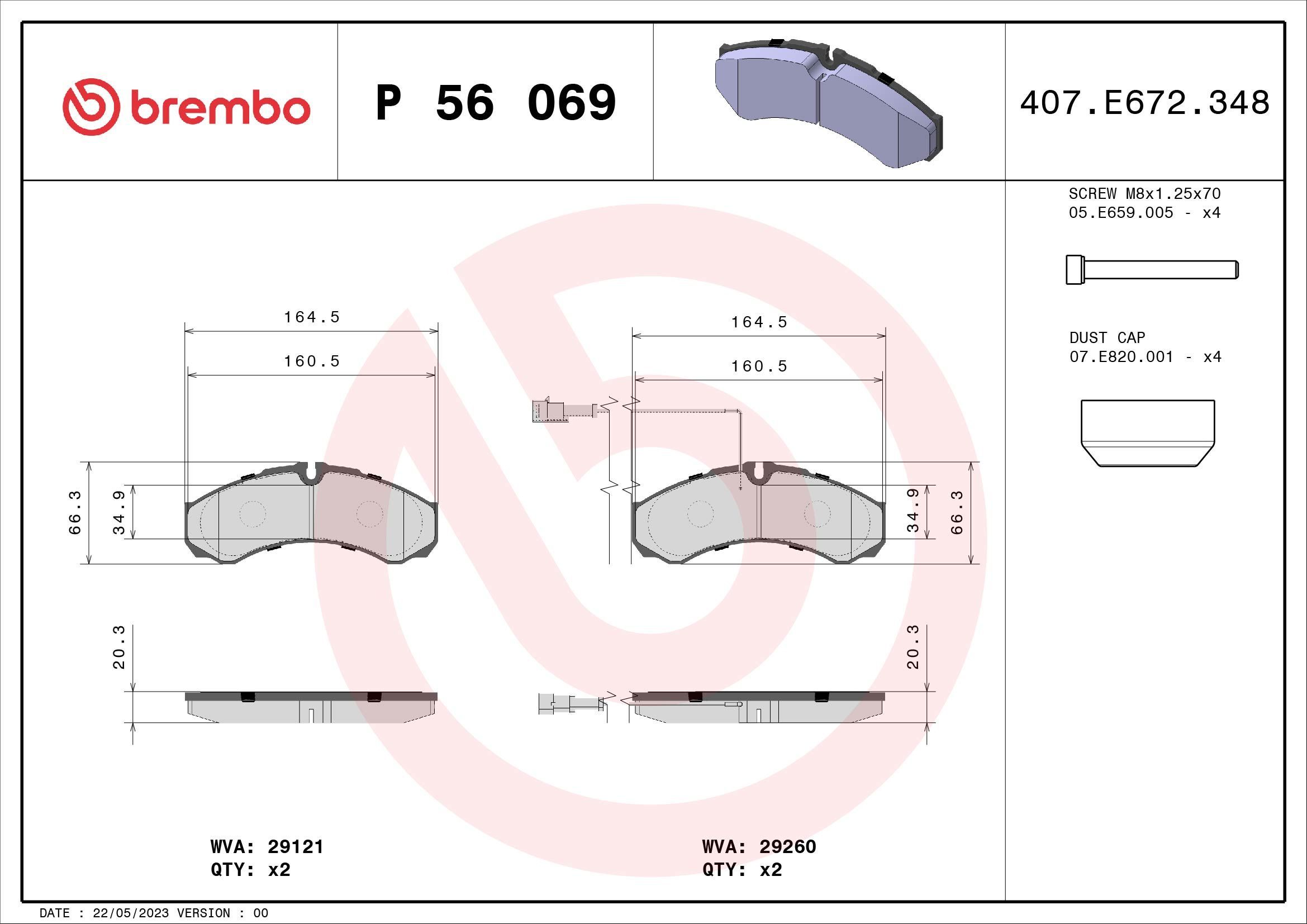 Stabdžių trinkelių rinkinys, diskinis stabdys BREMBO P 56 069