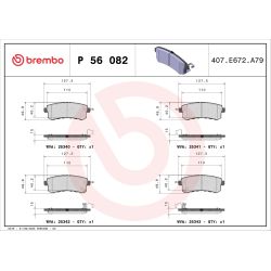 Stabdžių trinkelių rinkinys, diskinis stabdys BREMBO P 56 082