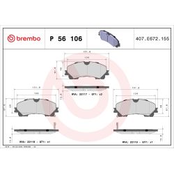 Stabdžių trinkelių rinkinys, diskinis stabdys BREMBO P 56 106