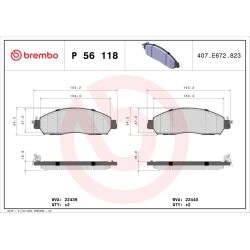 Stabdžių trinkelių rinkinys, diskinis stabdys BREMBO P 56 118