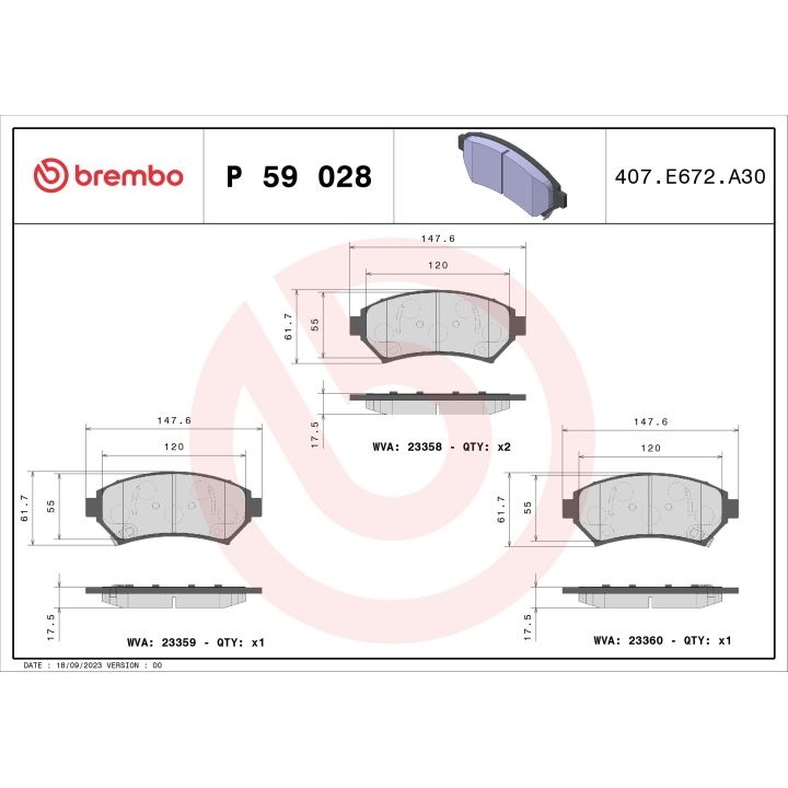 Stabdžių trinkelių rinkinys, diskinis stabdys BREMBO P 59 028