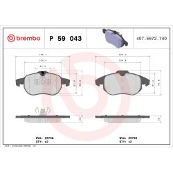 Stabdžių trinkelių rinkinys, diskinis stabdys BREMBO P 59 043X