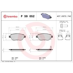 Stabdžių trinkelių rinkinys, diskinis stabdys BREMBO P 59 052