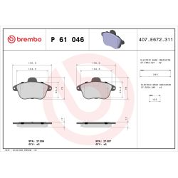 Stabdžių trinkelių rinkinys, diskinis stabdys BREMBO P 61 046