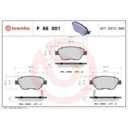 Stabdžių trinkelių rinkinys, diskinis stabdys BREMBO P 66 001