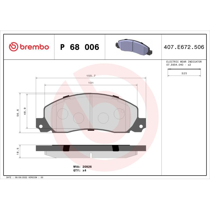 Stabdžių trinkelių rinkinys, diskinis stabdys BREMBO P 68 006