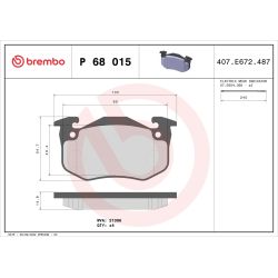 Stabdžių trinkelių rinkinys, diskinis stabdys BREMBO P 68 015