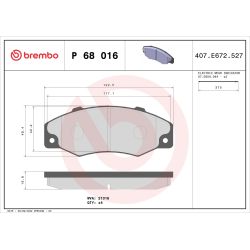 Stabdžių trinkelių rinkinys, diskinis stabdys BREMBO P 68 016