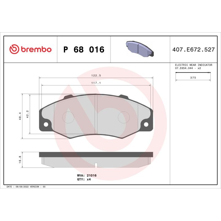 Stabdžių trinkelių rinkinys, diskinis stabdys BREMBO P 68 016