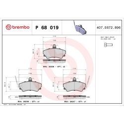 Stabdžių trinkelių rinkinys, diskinis stabdys BREMBO P 68 019