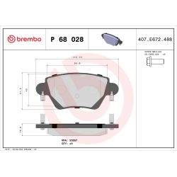 Stabdžių trinkelių rinkinys, diskinis stabdys BREMBO P 68 028