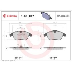 Stabdžių trinkelių rinkinys, diskinis stabdys BREMBO P 68 047