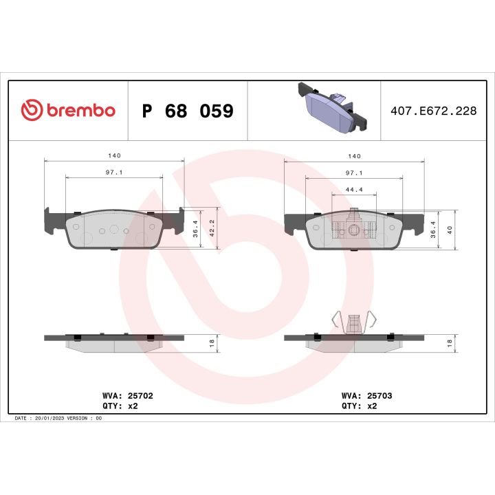 Stabdžių trinkelių rinkinys, diskinis stabdys BREMBO P 68 059