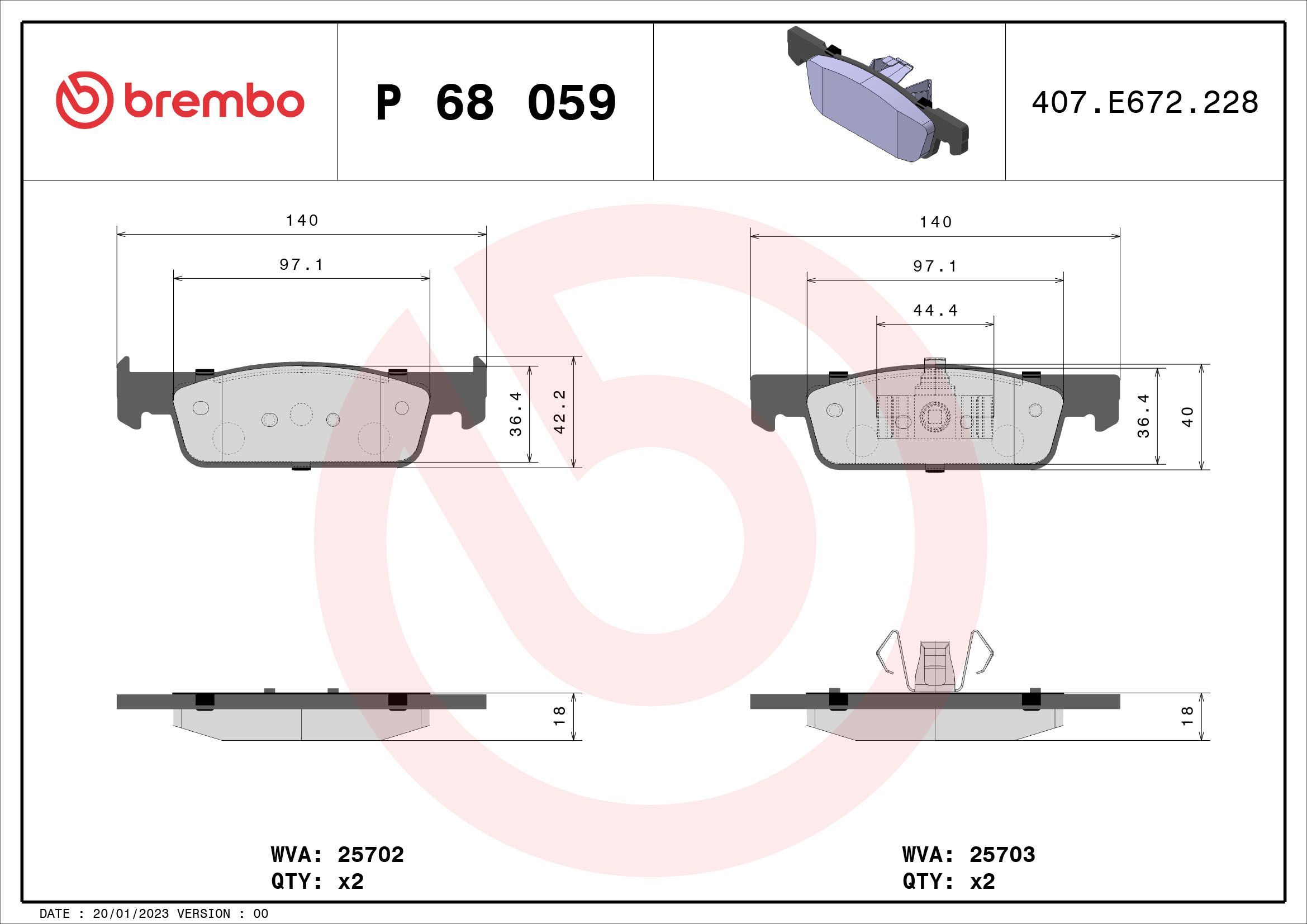 Stabdžių trinkelių rinkinys, diskinis stabdys BREMBO P 68 059X