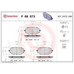 Stabdžių trinkelių rinkinys, diskinis stabdys BREMBO P 68 073