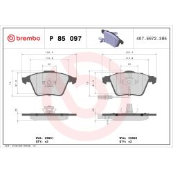 Stabdžių trinkelių rinkinys, diskinis stabdys BREMBO P 85 097