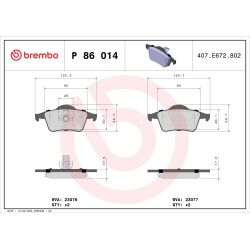 Stabdžių trinkelių rinkinys, diskinis stabdys BREMBO P 86 014