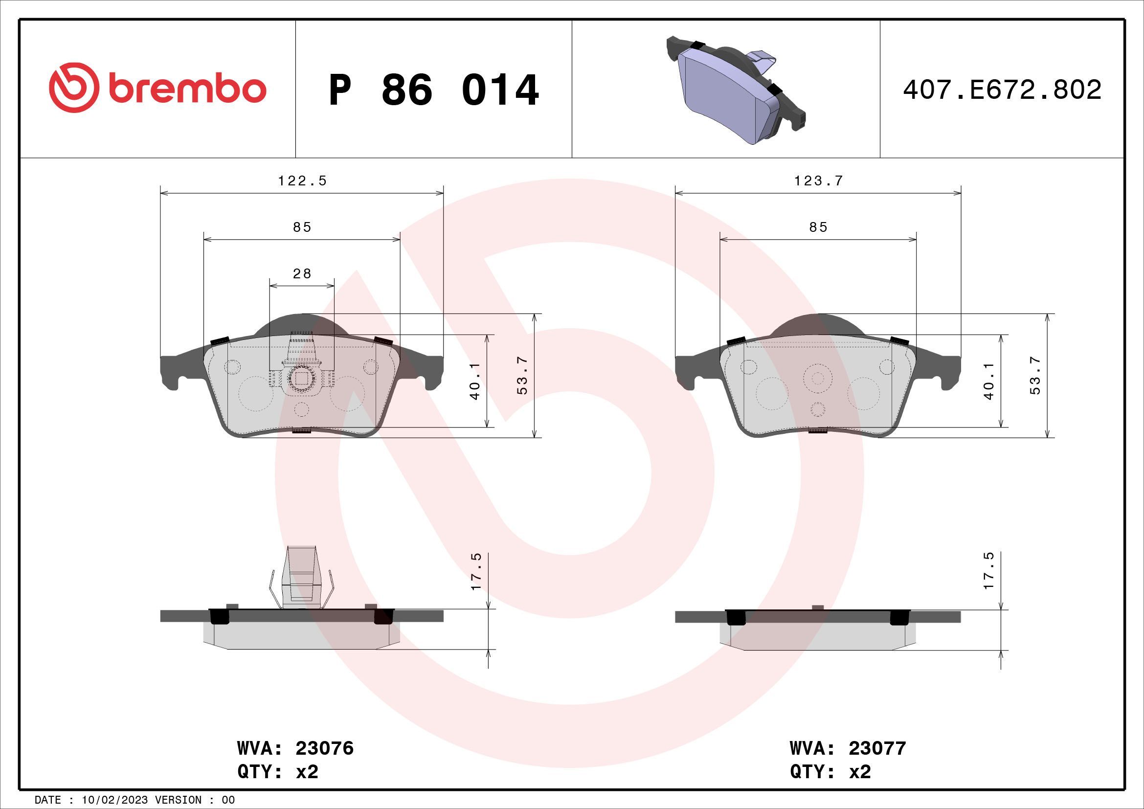 Stabdžių trinkelių rinkinys, diskinis stabdys BREMBO P 86 014