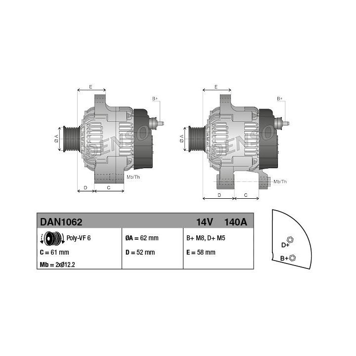 Kintamosios srovės generatorius DENSO DAN1062
