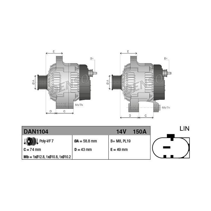 Kintamosios srovės generatorius DENSO DAN1104