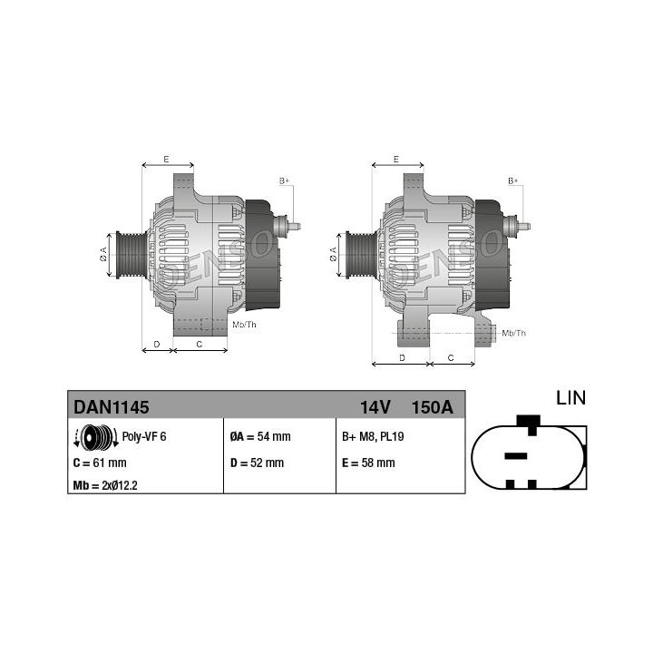 Kintamosios srovės generatorius DENSO DAN1145