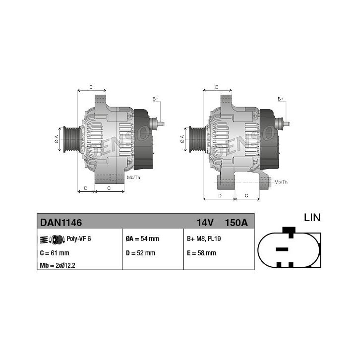 Kintamosios srovės generatorius DENSO DAN1146
