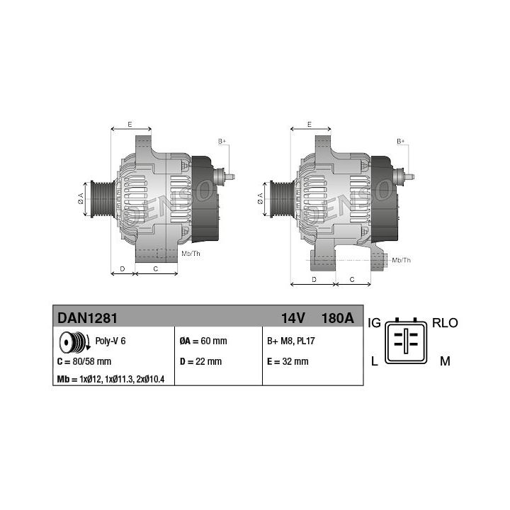 Kintamosios srovės generatorius DENSO DAN1281
