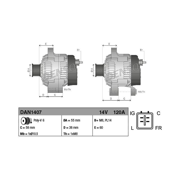 Kintamosios srovės generatorius DENSO DAN1407