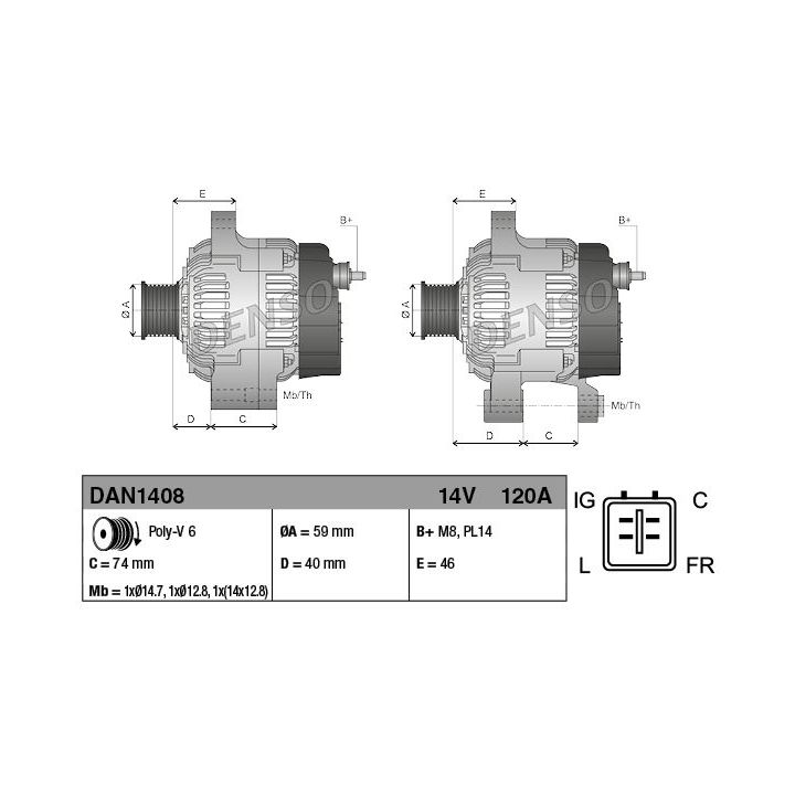 Kintamosios srovės generatorius DENSO DAN1408