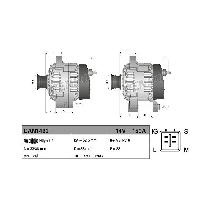 Kintamosios srovės generatorius DENSO DAN1483