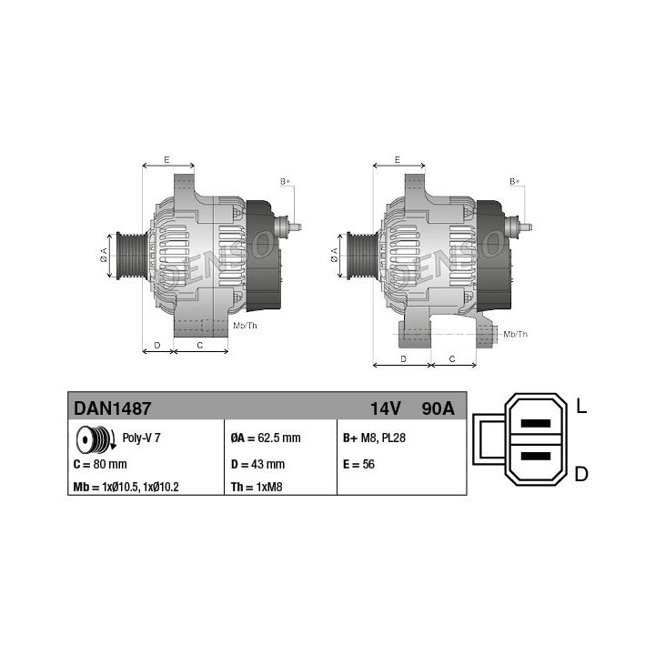 Kintamosios srovės generatorius DENSO DAN1487