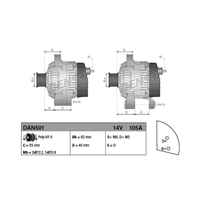 Kintamosios srovės generatorius DENSO DAN501