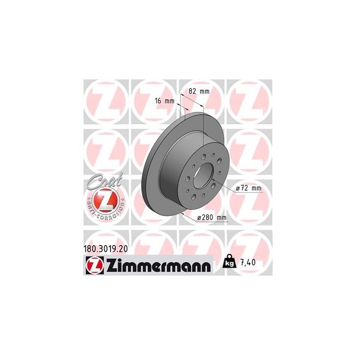 Stabdžių diskas ZIMMERMANN 180.3019.20