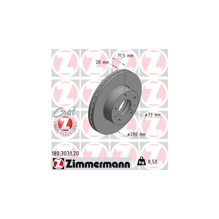 Stabdžių diskas ZIMMERMANN 180.3031.20