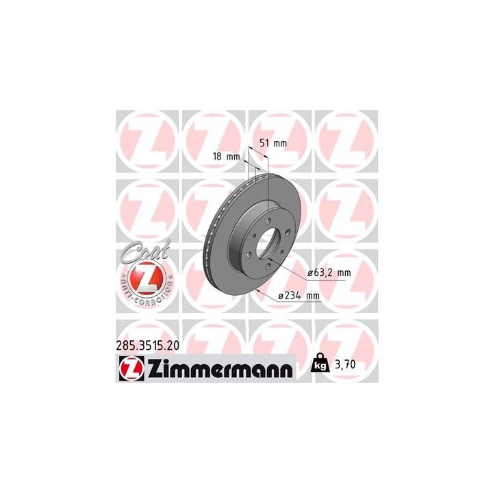 Stabdžių diskas ZIMMERMANN 285.3515.20