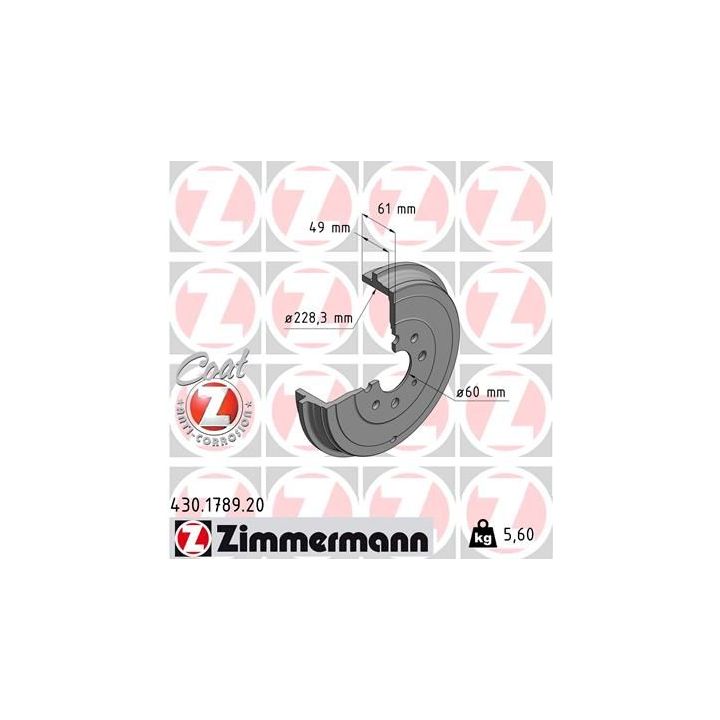 Stabdžių būgnas ZIMMERMANN 430.1789.20