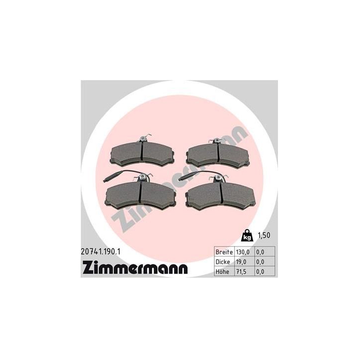 Stabdžių trinkelių rinkinys, diskinis stabdys ZIMMERMANN 20741.190.1
