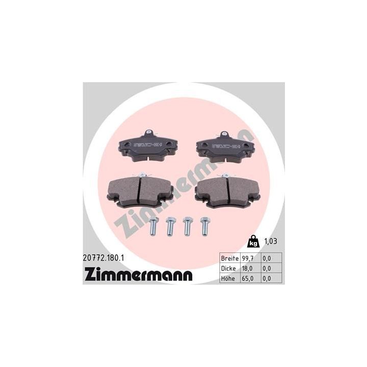 Stabdžių trinkelių rinkinys, diskinis stabdys ZIMMERMANN 20772.180.1