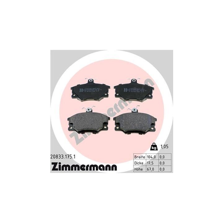 Stabdžių trinkelių rinkinys, diskinis stabdys ZIMMERMANN 20833.175.1