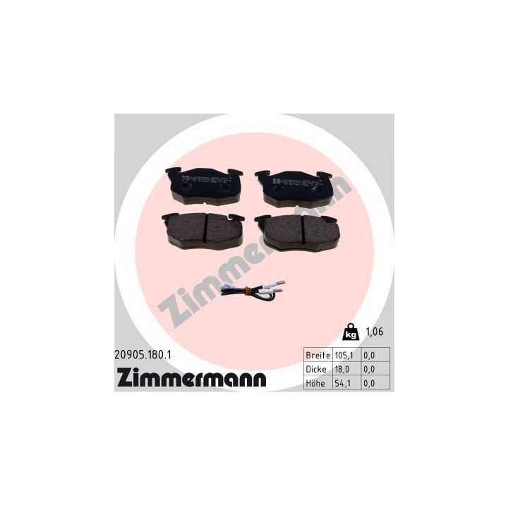 Stabdžių trinkelių rinkinys, diskinis stabdys ZIMMERMANN 20905.180.1