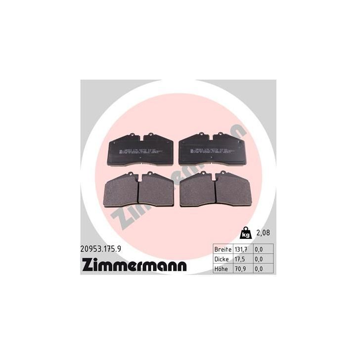 Stabdžių trinkelių rinkinys, diskinis stabdys ZIMMERMANN 20953.175.9