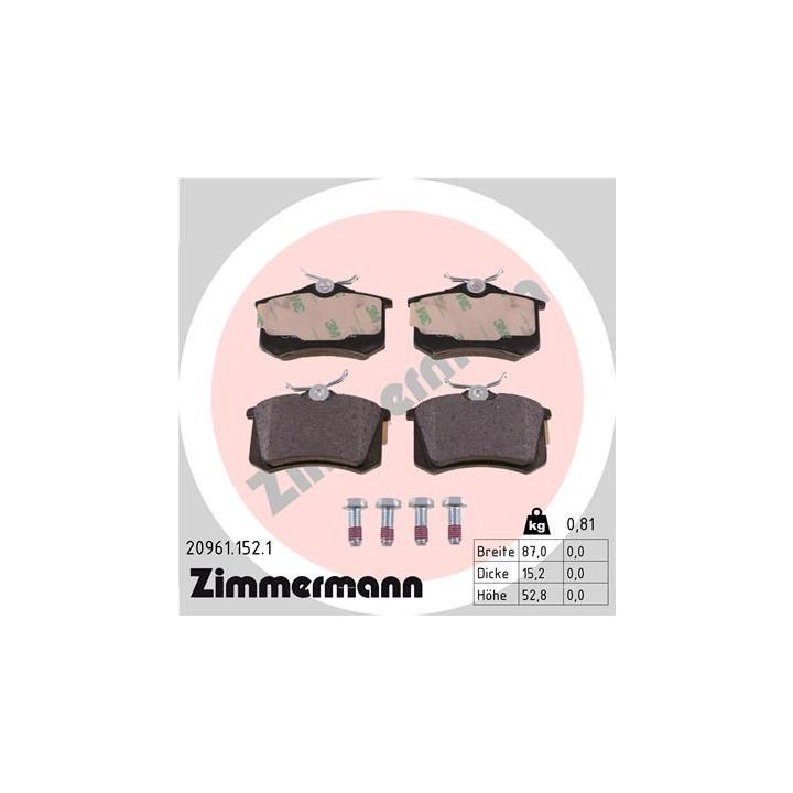 Stabdžių trinkelių rinkinys, diskinis stabdys ZIMMERMANN 20961.152.1