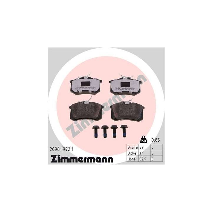 Stabdžių trinkelių rinkinys, diskinis stabdys ZIMMERMANN 20961.972.1