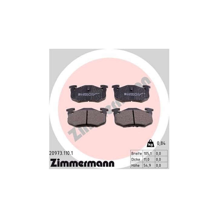 Stabdžių trinkelių rinkinys, diskinis stabdys ZIMMERMANN 20973.110.1