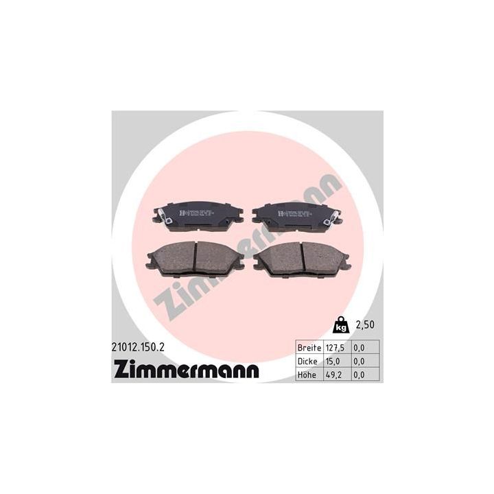 Stabdžių trinkelių rinkinys, diskinis stabdys ZIMMERMANN 21012.150.2