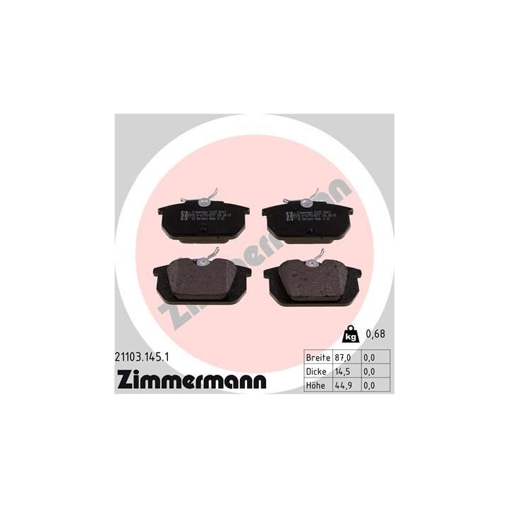 Stabdžių trinkelių rinkinys, diskinis stabdys ZIMMERMANN 21103.145.1