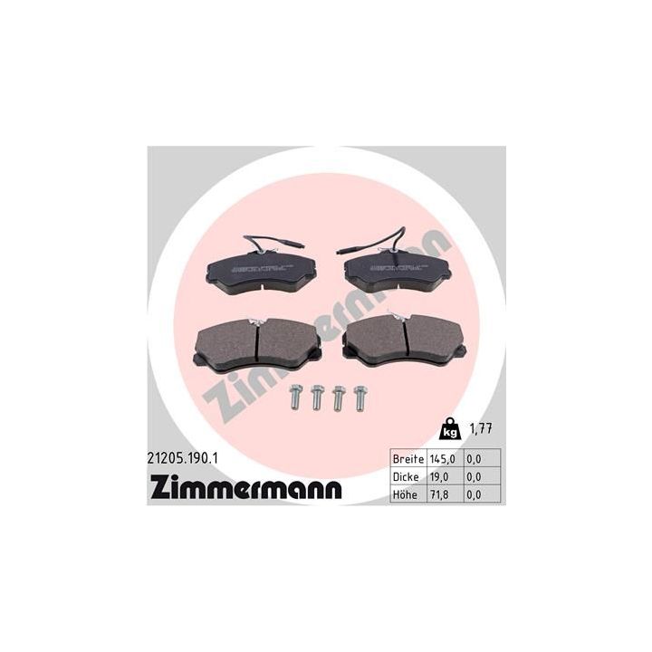 Stabdžių trinkelių rinkinys, diskinis stabdys ZIMMERMANN 21205.190.1