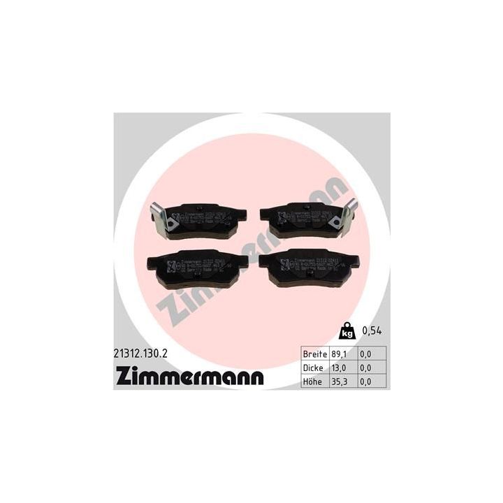 Stabdžių trinkelių rinkinys, diskinis stabdys ZIMMERMANN 21312.130.2